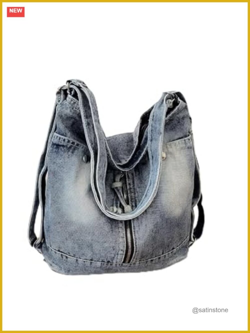 Denim Hobo Crossbody Bag Multi-Pocket Adjustable Strap Lightweight Women's Purse